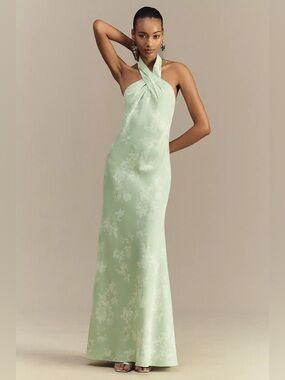 Anthropologie BHLDN Ruby Twist Halter Satin Gown